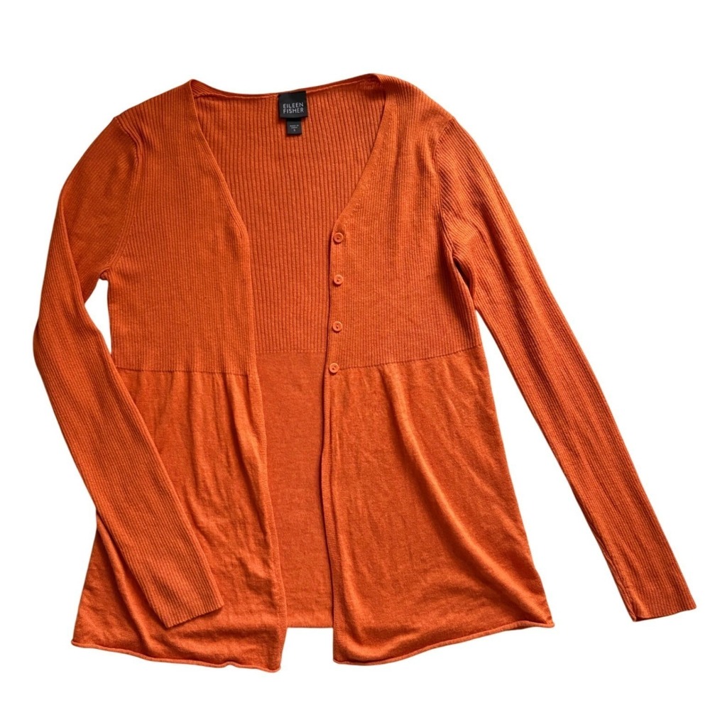 Eileen Fisher XS/S‎ Silk Cashmere Knit Cardigan Tank Top Set Orange Sweater Cozy - Picture 5 of 11